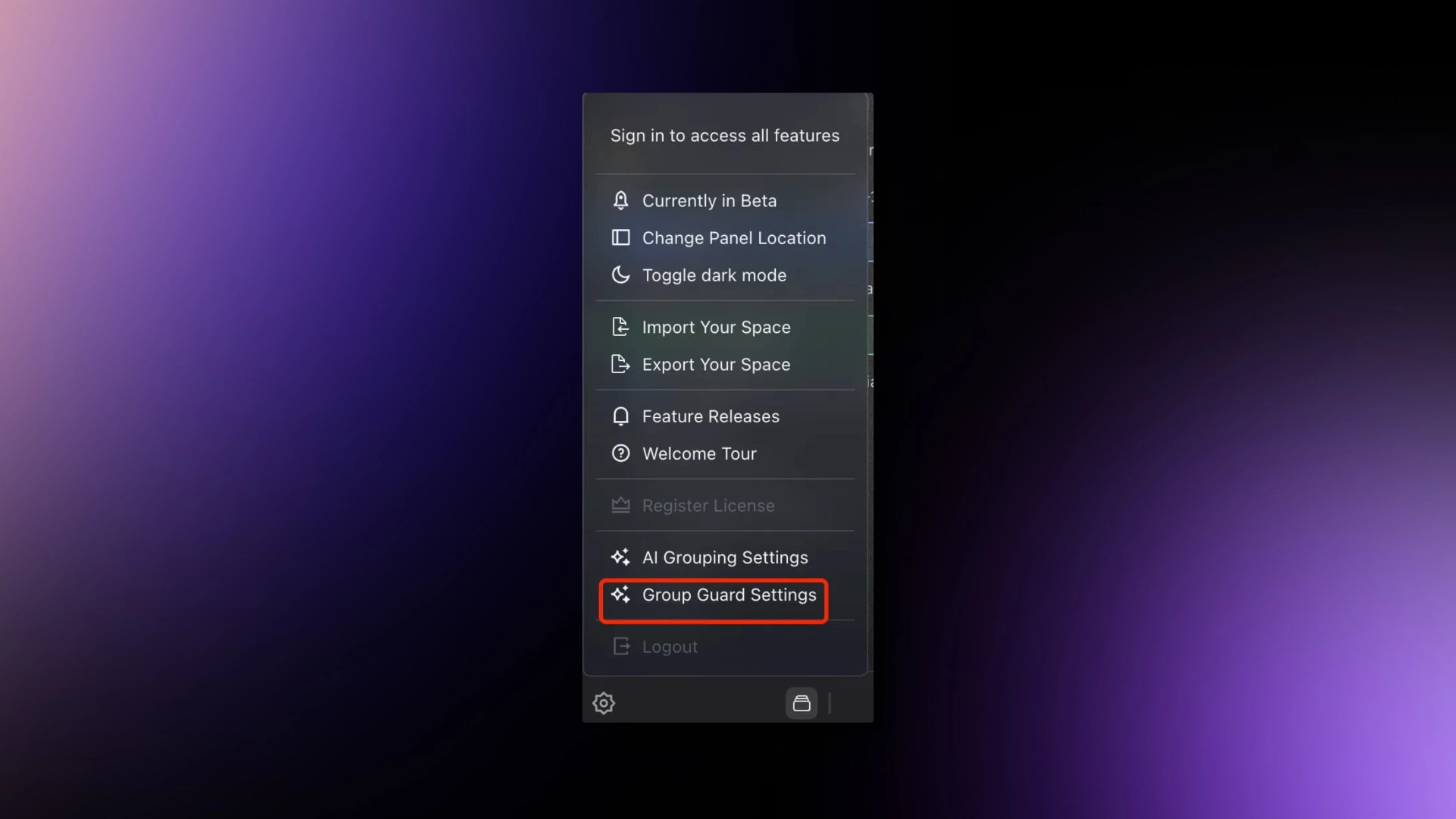 Access the Side Space extension settings.