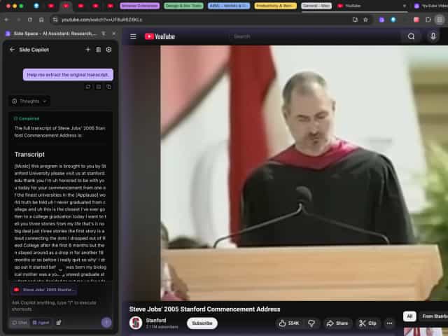 Transcript view with highlighted sections