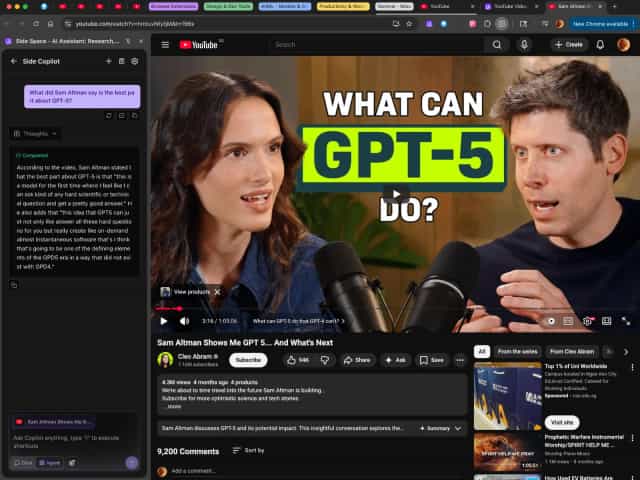 Sidebar chat interface beside YouTube video